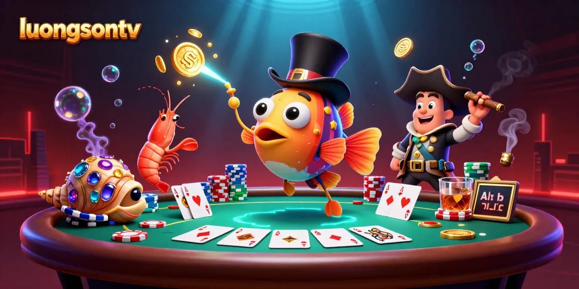 Experience thrilling wins with luongsontv as a deep-sea anglerfish attracts golden coins in a vibrant casino scene.