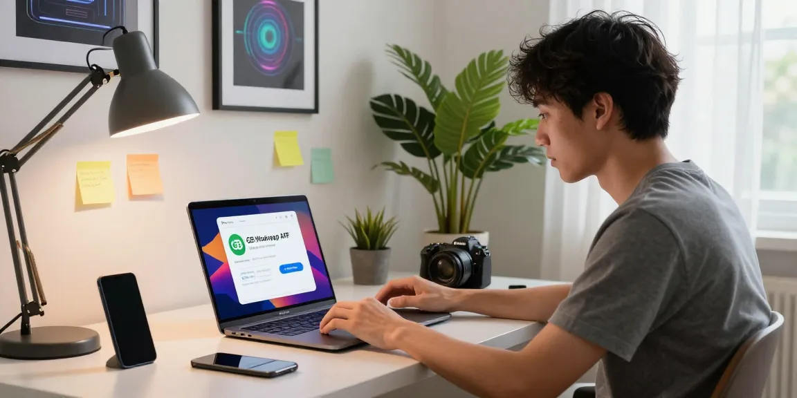 Exploring the GB WhatsApp new version APK in a modern home office setting.