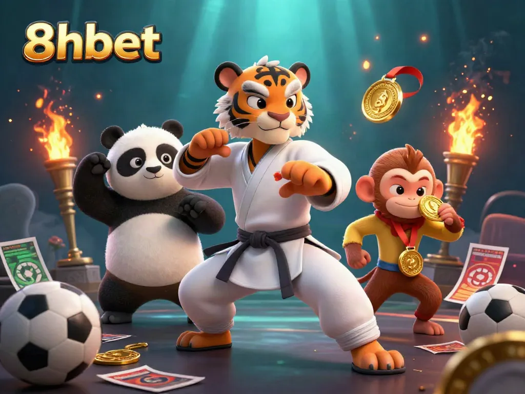 Engage with exciting sports betting at 8xbet featuring dynamic characters and iconic elements.