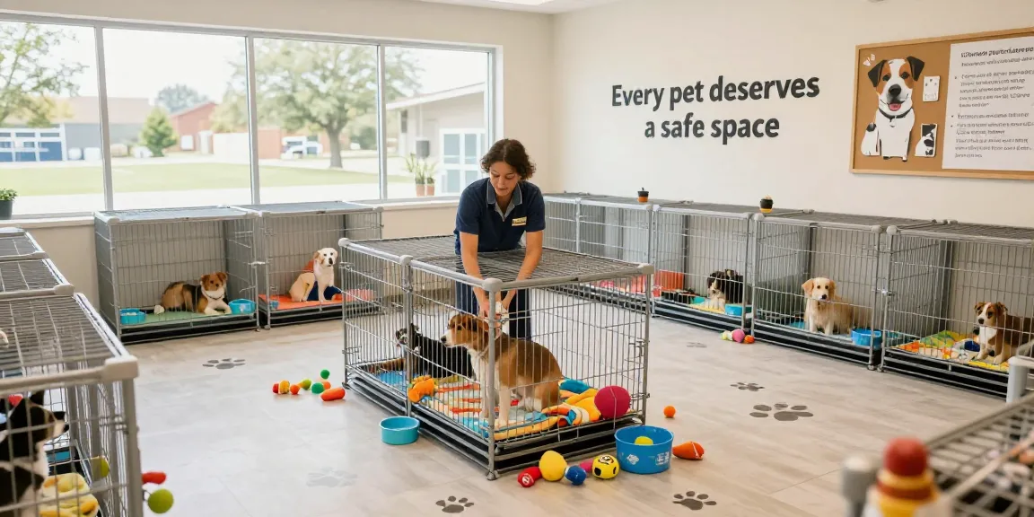 Secure and comfortable pet boarding cages in a welcoming facility.